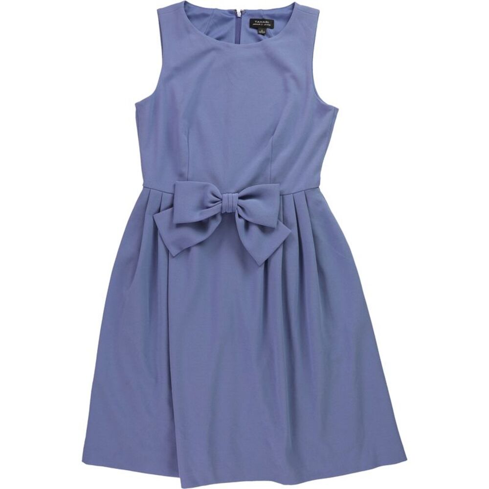 Tahari Womens Bow-Front Fit & Flare Dress, Blue, 6, DM